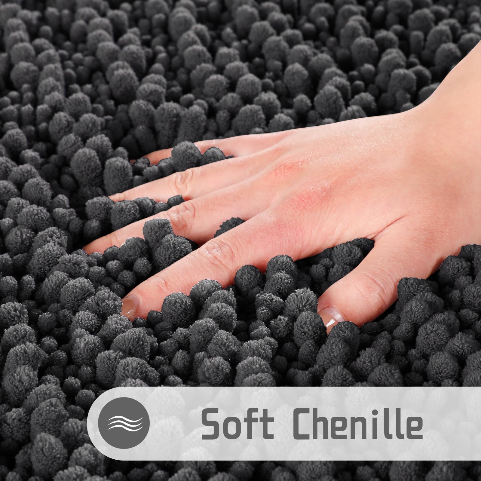 Luxury Chenille Bath Mat 55x24 Inches - Ultra Soft Shaggy Bathroom Rug, Non-Slip & Absorbent, Dark Gray - Perfect for Bathroom, Spa, and Master Suite Decor
