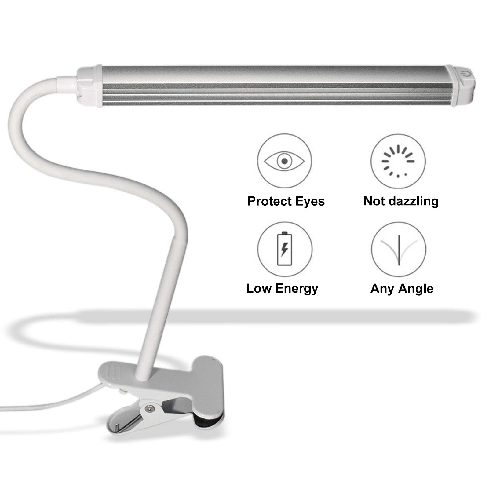 Adjustable LED Desk Lamp with Clamp - USB Powered Eyecare Light with 3 Color Modes, One-Touch Control Gooseneck Task Light for Reading, Working, Nail Art & Tattoo - Perfect for Home Office, Study & Beauty Salon