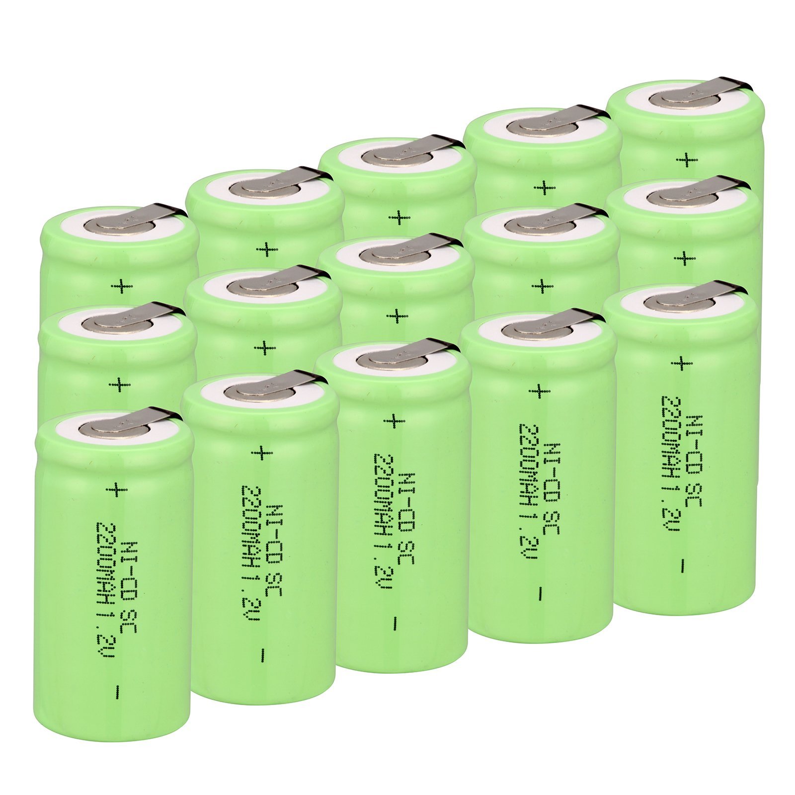 Odstore Ni-Cd Rechargeable Sub C SC Batteries (15-Pack, Green) - High Power for RC Cars, Flashlights, and Emergency Backup Power
