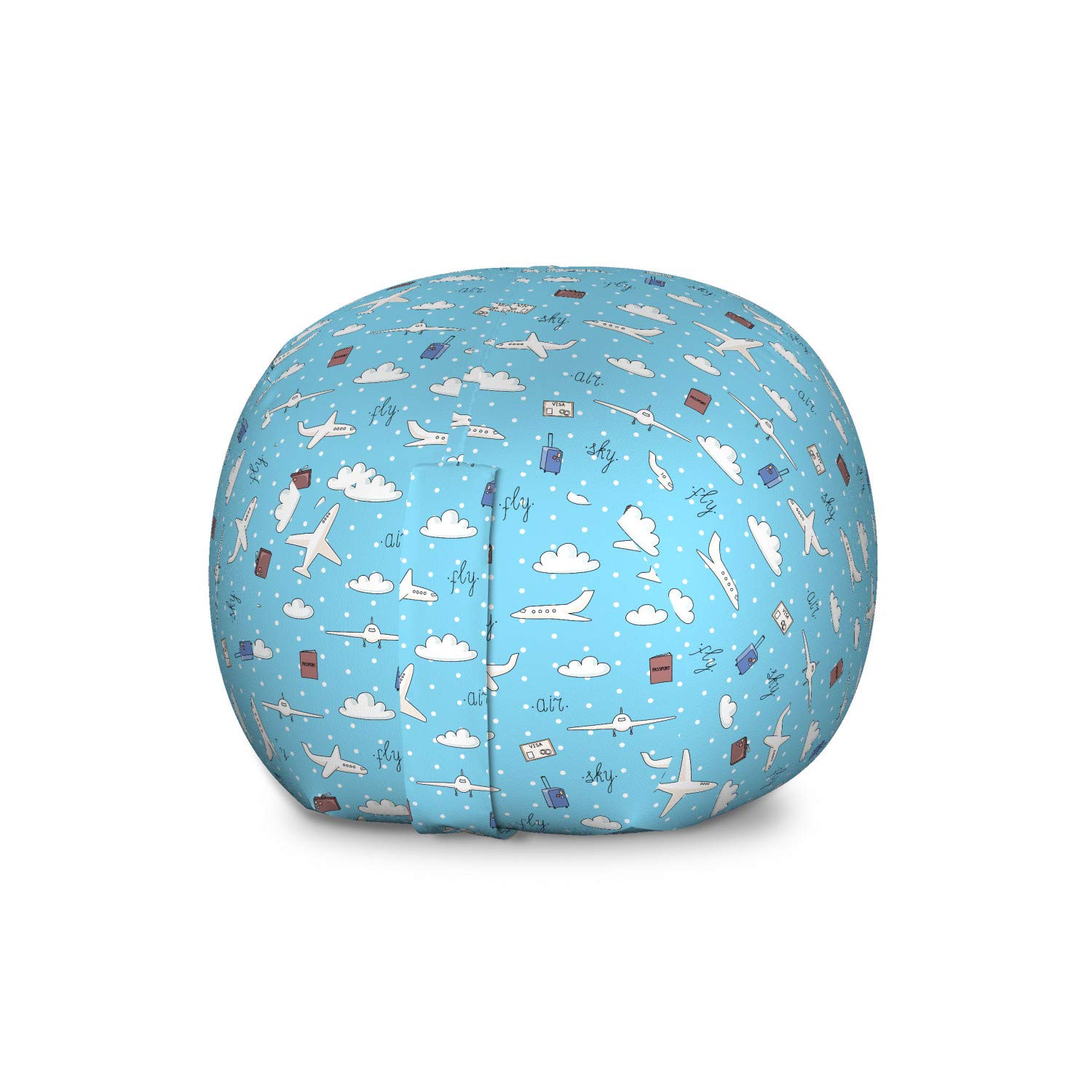 Ambesonne Airplane Themed Storage Bag Chair - Large Washable Toy Organizer with Repeating Plane & Luggage Pattern - Sky Blue Multicolor for Kids' Room, Playroom & Travel Use