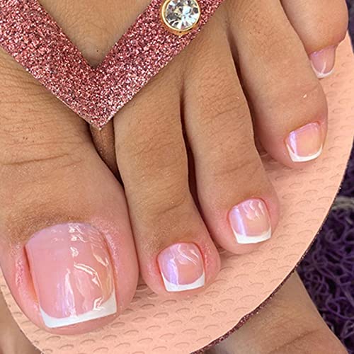 Pink & White Toenails