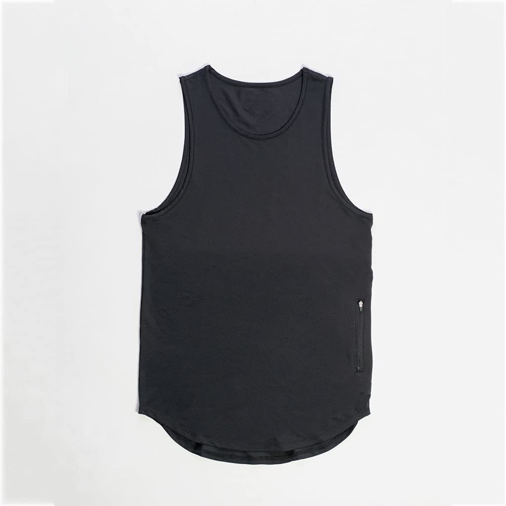 KLHHG Men's Summer Vest with Real Pockets - Breathable Cotton Tank Top for Gym, Workout & Bodybuilding - Sleeveless Athletic Shirt for Fitness & Sports (Black, Medium) - Perfect for Running, Training & Outdoor Activities