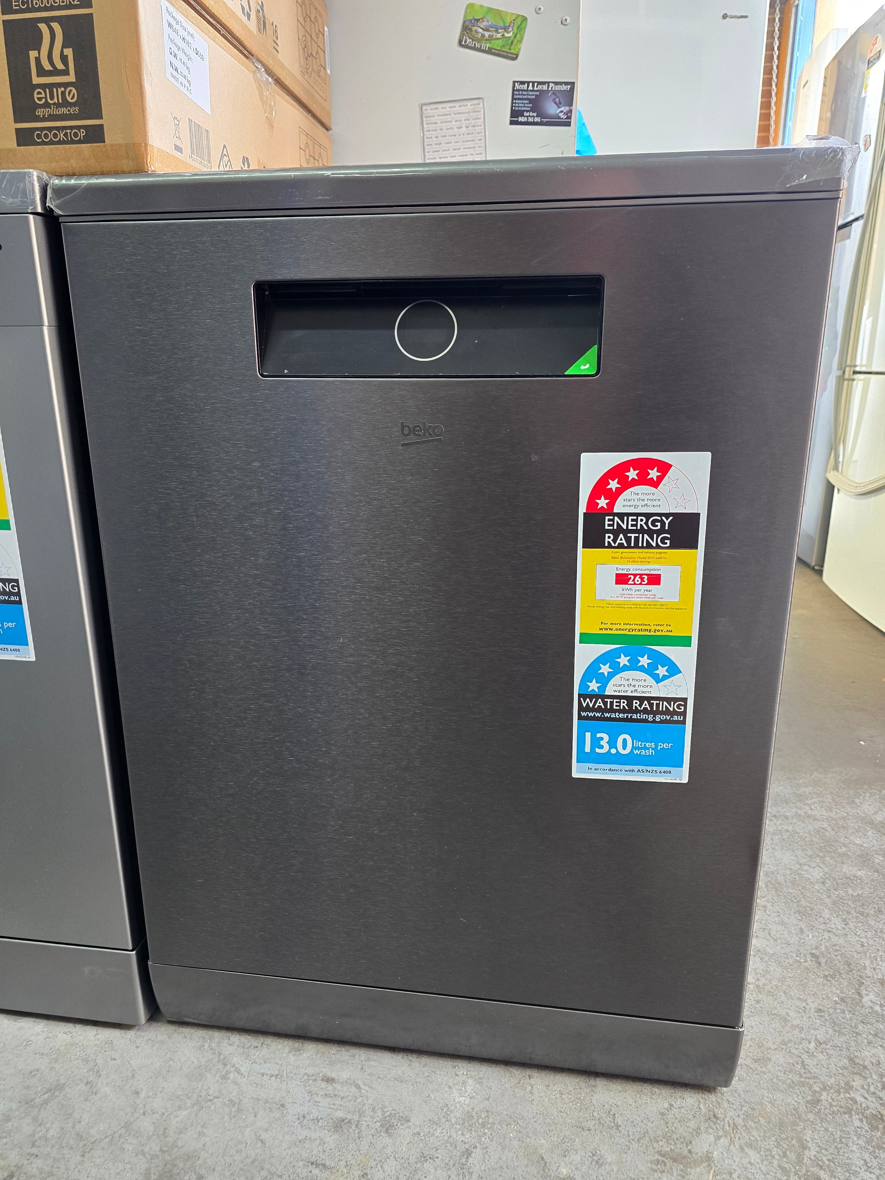 Beko BDF1640DX 16 Place Setting Freestanding Dishwasher in Dark Stainless Steel - Factory Second | Energy Efficient Dishwasher for Large Families & Entertaining