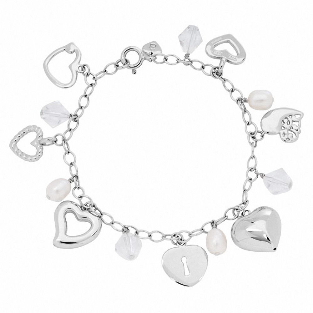 925 Sterling Silver Cultured Freshwater Pearl Charm Bracelet for Women - 6-8mm Pearls with Secure Clasp - 7.5 Inch Adjustable Length - Perfect for Weddings, Anniversaries & Special Occasions