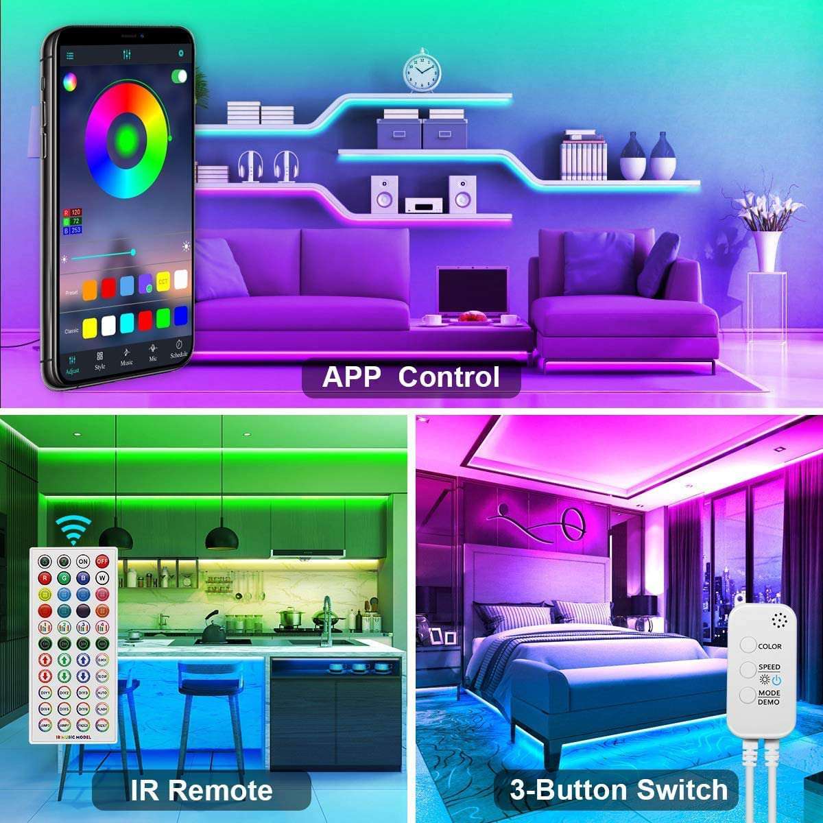 12M 5050 LED Strip Lights with Remote Control - Smart RGB Rope Lights for Bedroom, Home Decor, and Party Lighting | App-Controlled Mood Lighting for Wall, Ceiling, and Furniture Accents