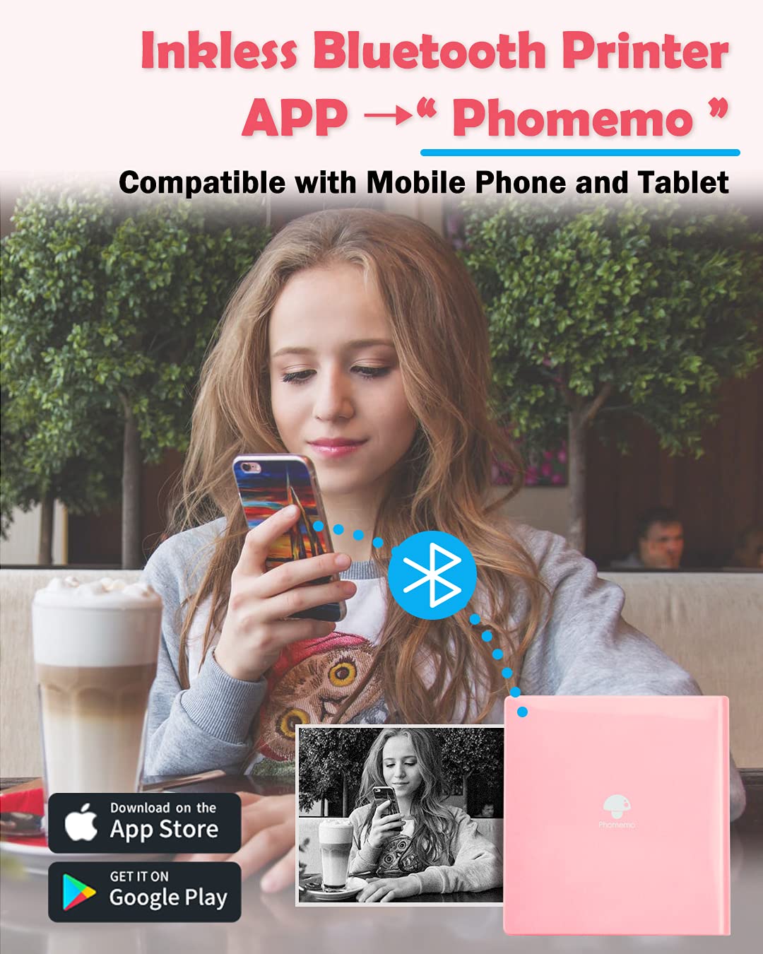 Phomemo M02 Mini Thermal Sticker Printer - Wireless Bluetooth Instant Photo Printer for Smartphones & Tablets | Portable Picture Maker for DIY Crafts, Scrapbooking & Small Business Labeling (Pink)