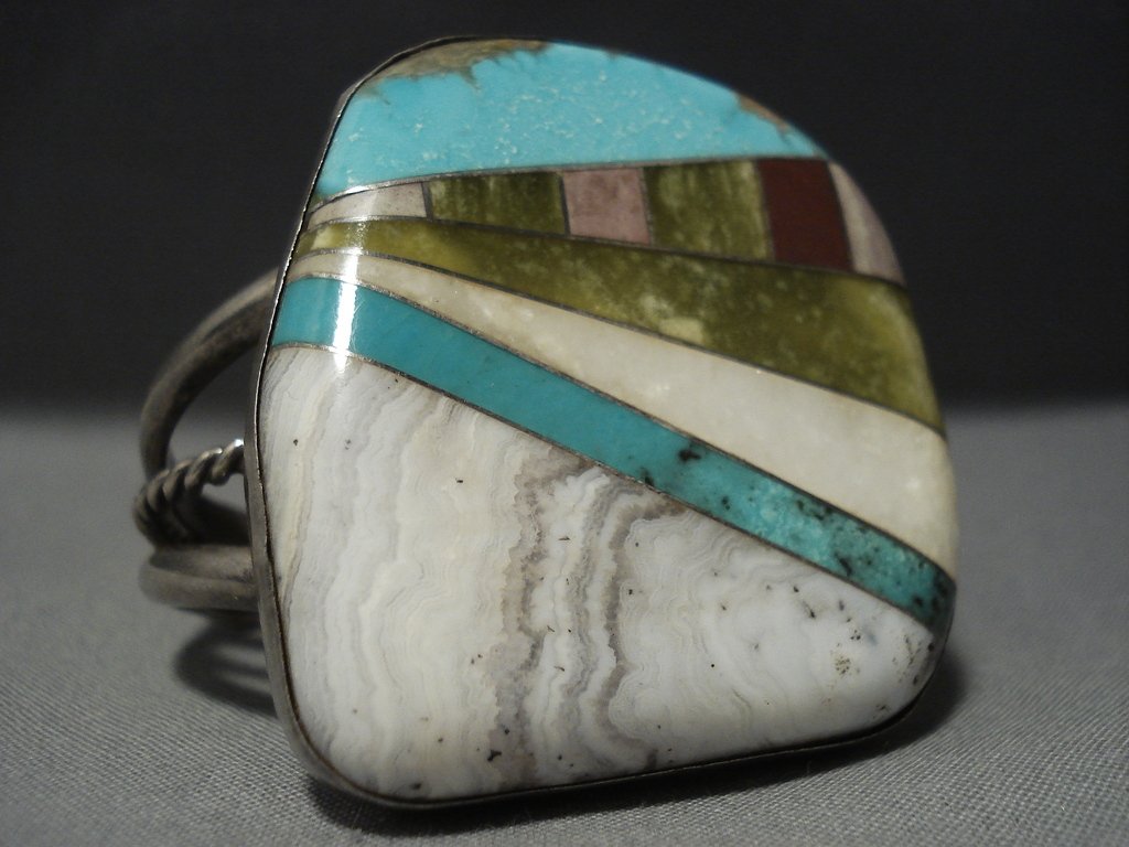 Vintage Turquoise Navajo Mosaic Native American Silver Bracelet - Handmade Southwest Jewelry for Women, Boho Chic Accessories for Casual Wear & Special Occasions