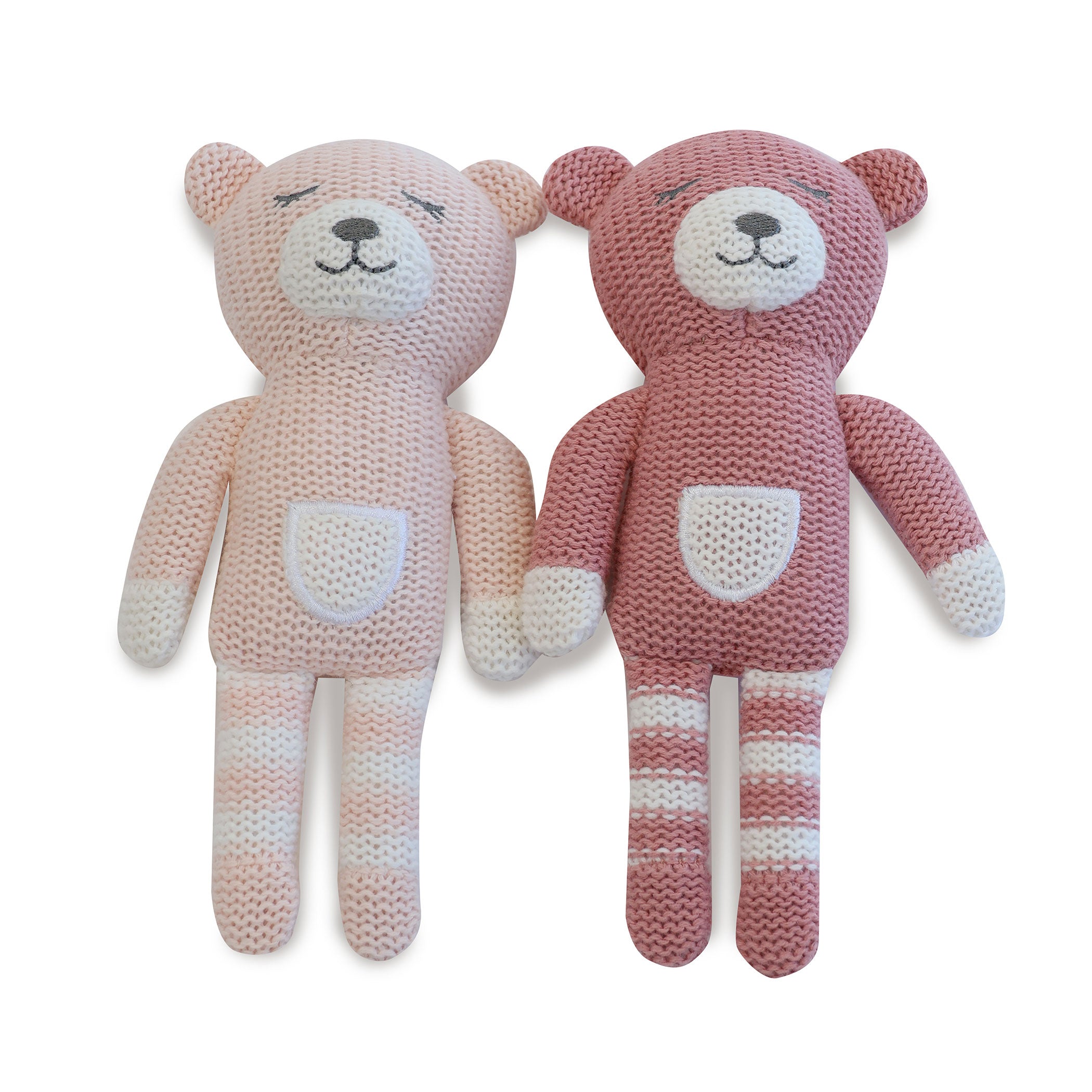 Nordic Style 2-Pack Knit Baby Rattles - Dusty Berry & Rose Bear - Soft & Safe Teething Toys for Newborns & Infants - Perfect for Playtime, Nursery Decor, and Baby Shower Gifts