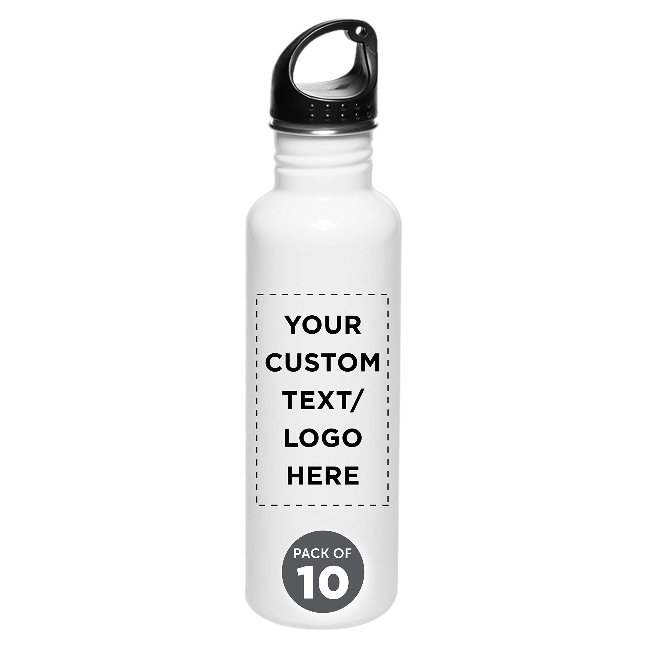 Custom Stainless Steel Water Bottles 26oz (Set of 10) - Personalized Bulk Pack - Reusable & Leak Proof - Ideal for Gym, Hiking, Camping, Outdoor Sports - White - Perfect for Office, School, Team Events & Corporate Gifts