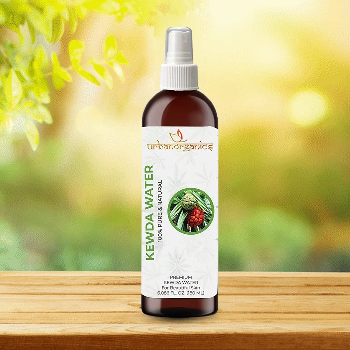 Urbanorganics Pure & Natural Kewda/Kewra Water Face Toner - 180ml Chemical-Free for Glowing Skin & Hydration | Perfect for Daily Skincare Routine & Post-Workout Refreshment