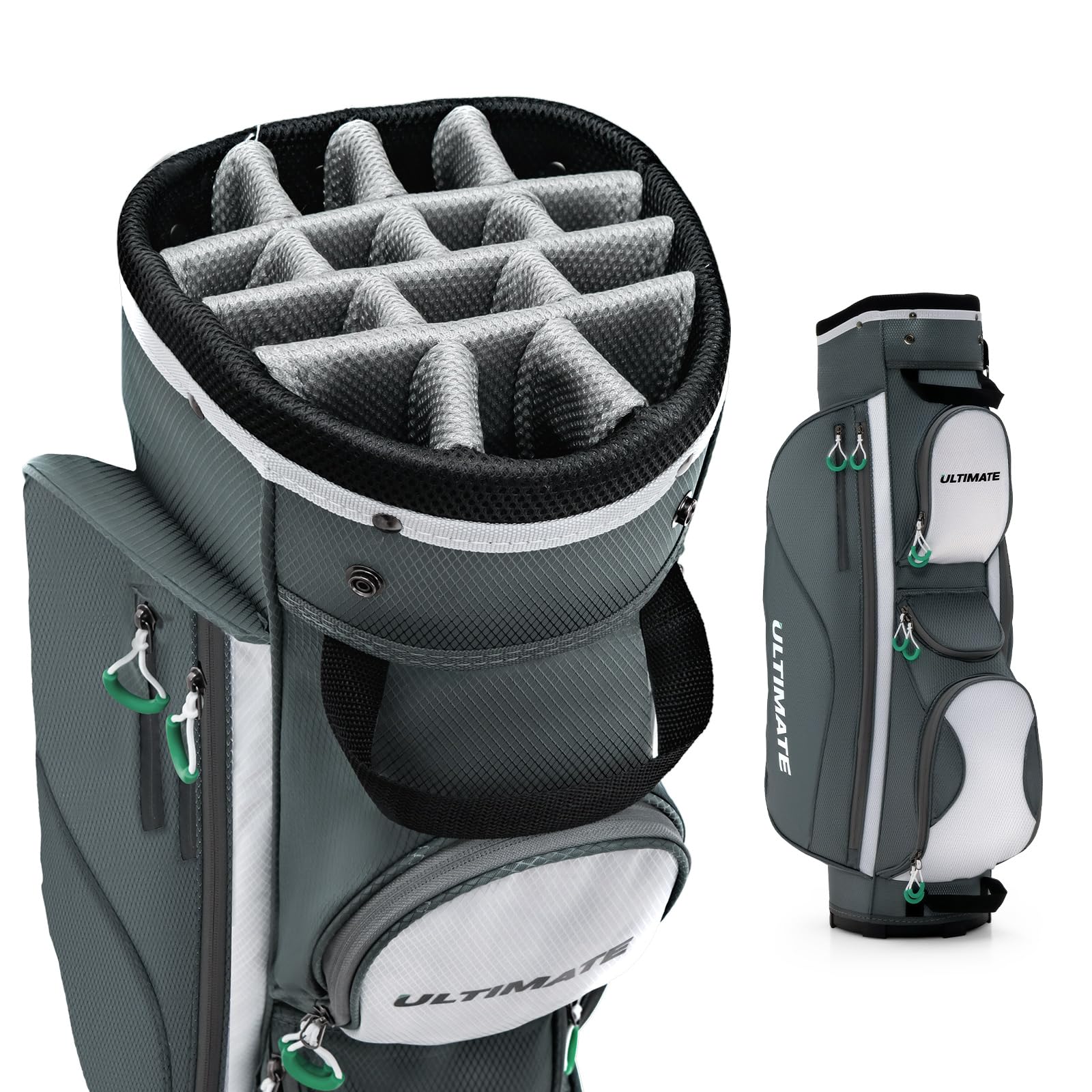 Goplus 14-Way Golf Cart Bag with 7 Zippered Pockets, Cooler Compartment & Rain Hood - Lightweight Golf Club Organizer with Detachable Shoulder Strap for Men & Women - Perfect for Course Rounds, Tournaments & Golf Vacations