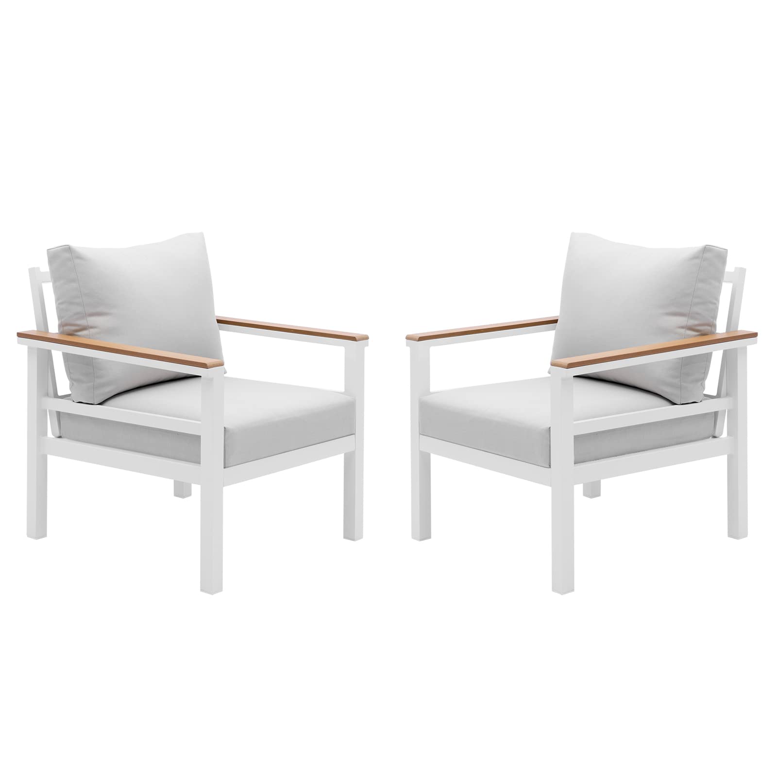 2-Piece Outdoor Patio Furniture Set - All-Weather Aluminum Sectional Sofa with Upgraded Beige Cushions & White Frame - Perfect for Backyard, Garden, Poolside or Balcony Relaxation