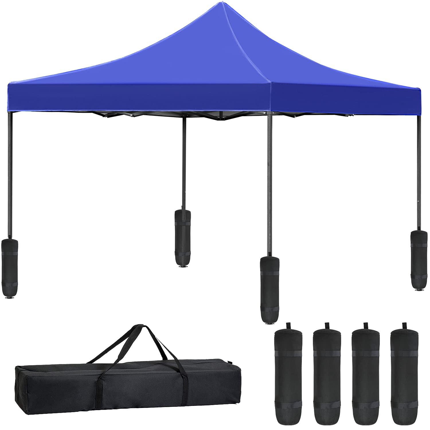 10x10 Pop Up Canopy Tent - 420D Oxford Waterproof with Silver Coating, Instant Sun Shade Shelter for Outdoor Events, Weddings, Exhibits & Camping - Includes Dressed Legs & Carrying Bag (Blue)