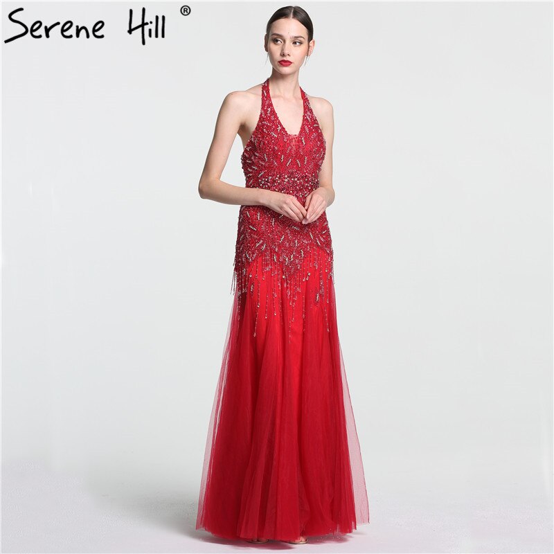 Elegant Grey Mermaid Evening Dress with Crystal Beads & Tassels - Sexy Halter Floor Length Gown for Women 2025 | Perfect for Arabic Parties, Prom Night & Formal Events - LA6151