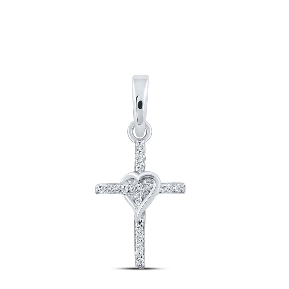 10K White Gold Women's Round Diamond Heart Cross Pendant Necklace - 1/20 CTTW - Elegant Jewelry Gift for Valentine's Day, Anniversary & Special Occasions