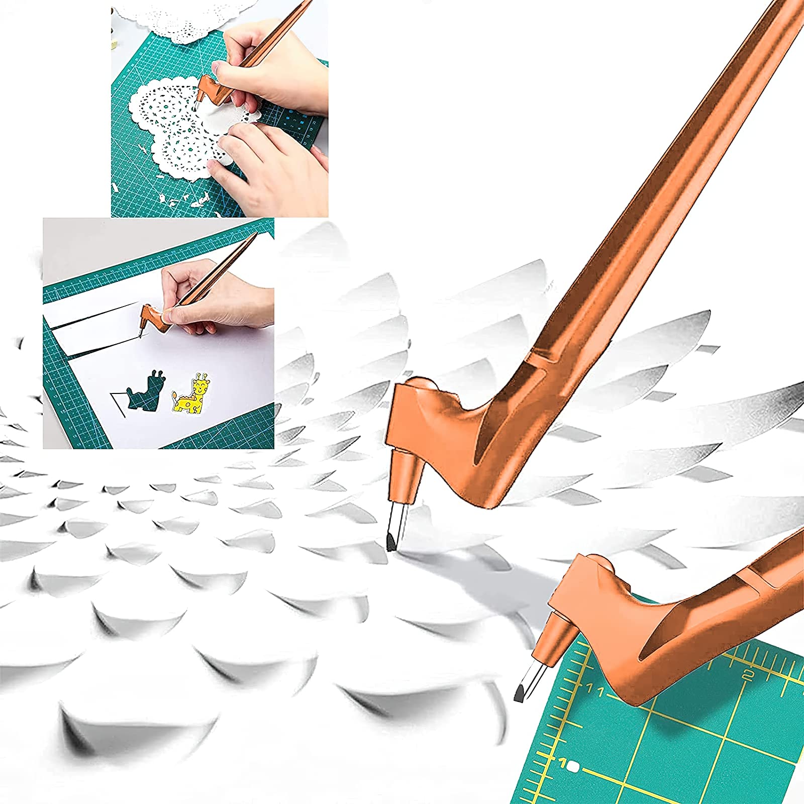 3 Blade Craft Knife (15°, 30°, 45°) - 360° Rotating Precision Pen Blade Stainless Steel Art Cutting Tool for Hobby, Scrapbooking, Stencil, Paper Crafts & DIY Projects (Orange)