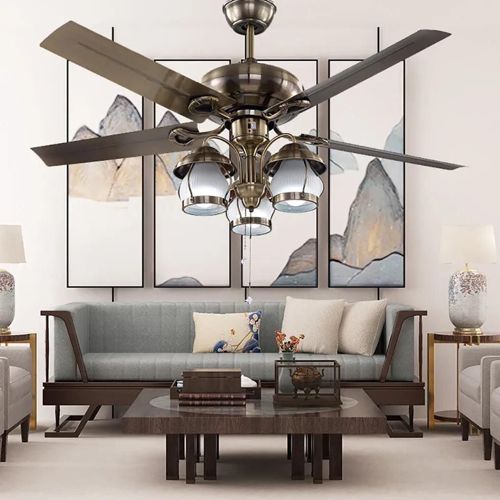 Vintage Metal Ceiling Fan with Light and Zipper Switch - Perfect for Bedroom, Living Room, and Office Spaces