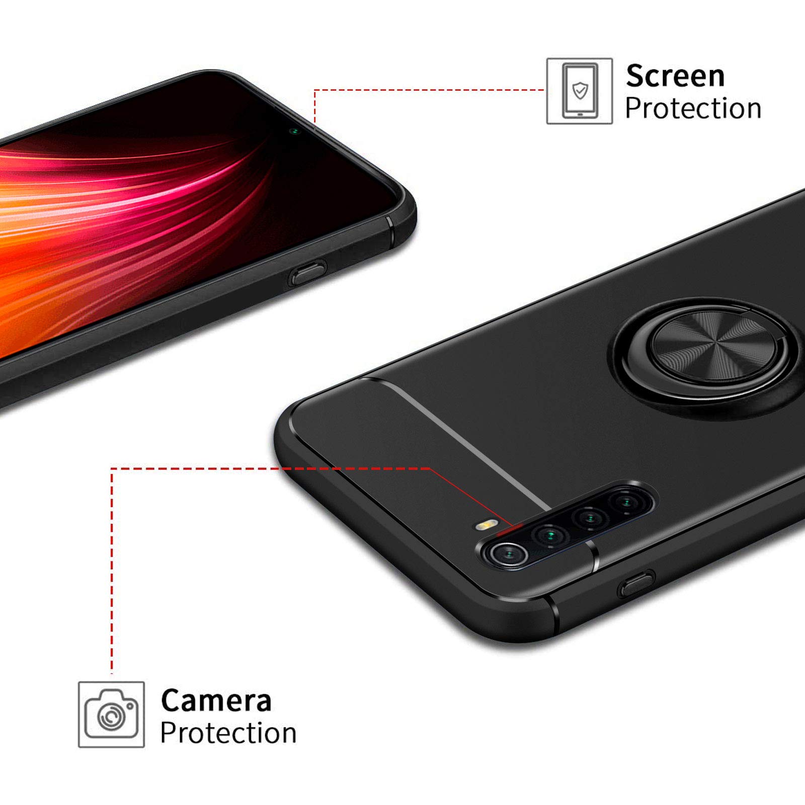 Premium Shockproof Case with Tempered Glass Screen Protector for Xiaomi Redmi Note 8T | Carbon Fiber & Silicone Hybrid Design | 6.3