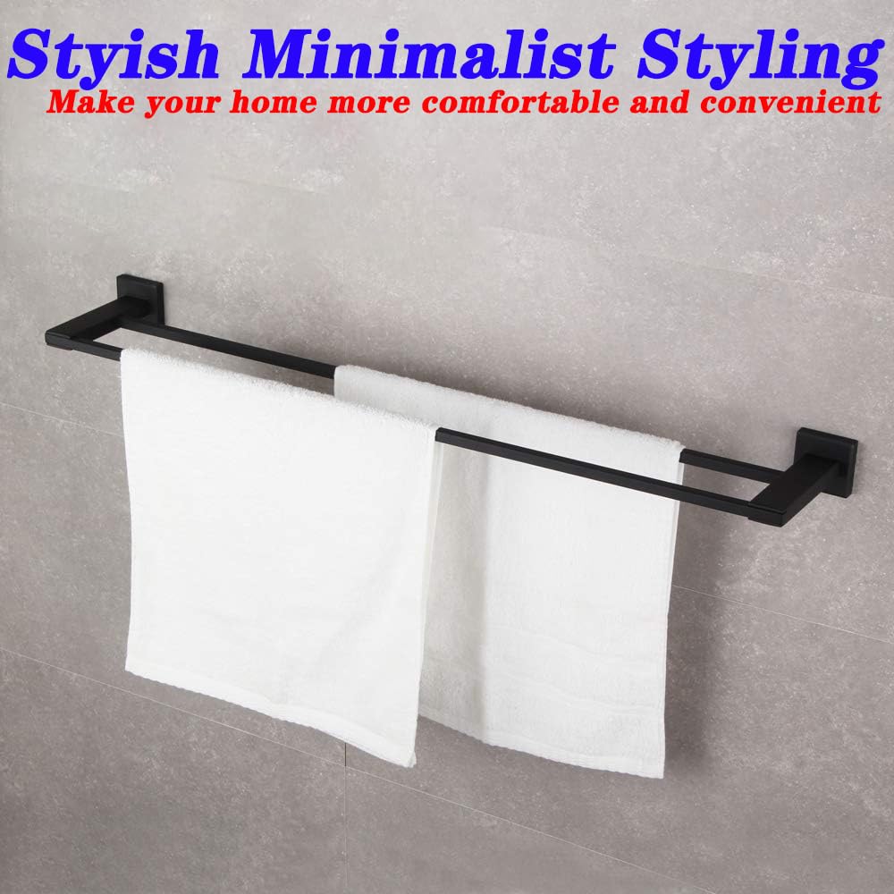 GERZWY 30-Inch Double Bathroom Towel Bar - Stainless Steel Wall Mounted Towel Rack - Modern Matte Black Finish - Perfect for Bathroom, Spa, or Laundry Room Organization