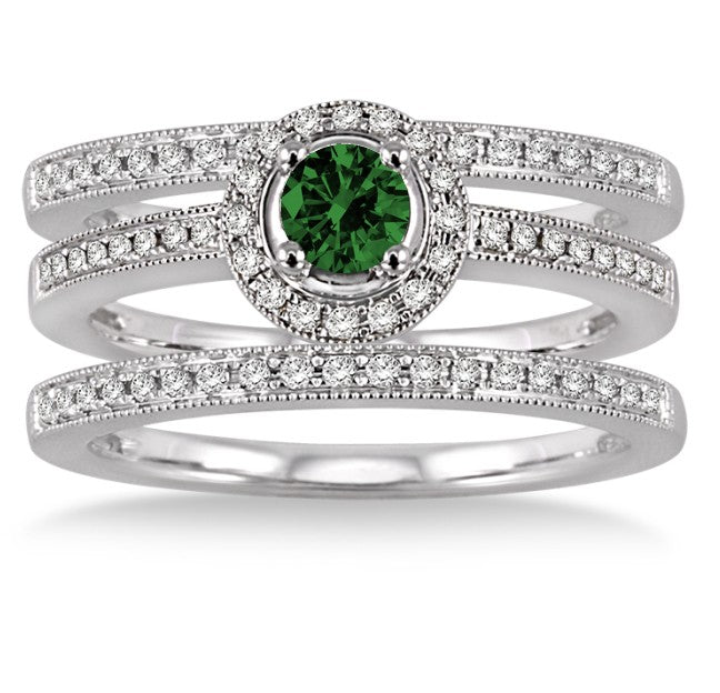 2 Carat Emerald Trio Halo Engagement Ring in 10K White Gold - Perfect for Proposals, Anniversaries & Special Occasions