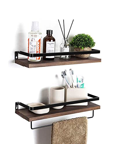 Floating Shelves Wall Mounted - Set of 2 Brown Wooden Shelves for Kitchen, Bathroom, Living Room - Perfect for Organizing Spices, Books & Decorative Items
