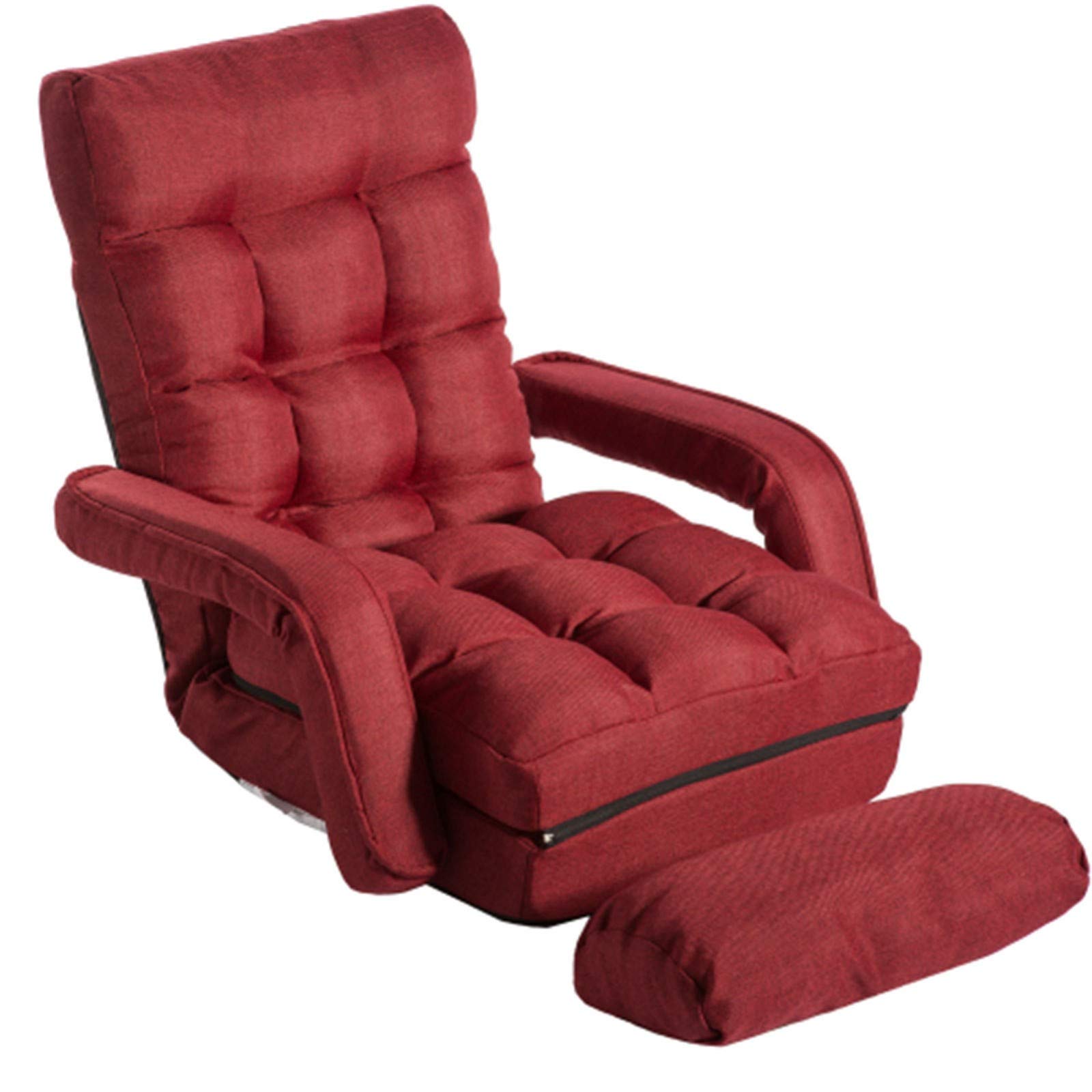 LQIAN Folding Lazy Floor Chair Sofa Lounger Bed with Armrests & Pillow - Comfortable Red Floor Seating for Living Room, Bedroom, Dorm, or Outdoor Relaxation - Perfect for Reading, Watching TV, Gaming, and Napping