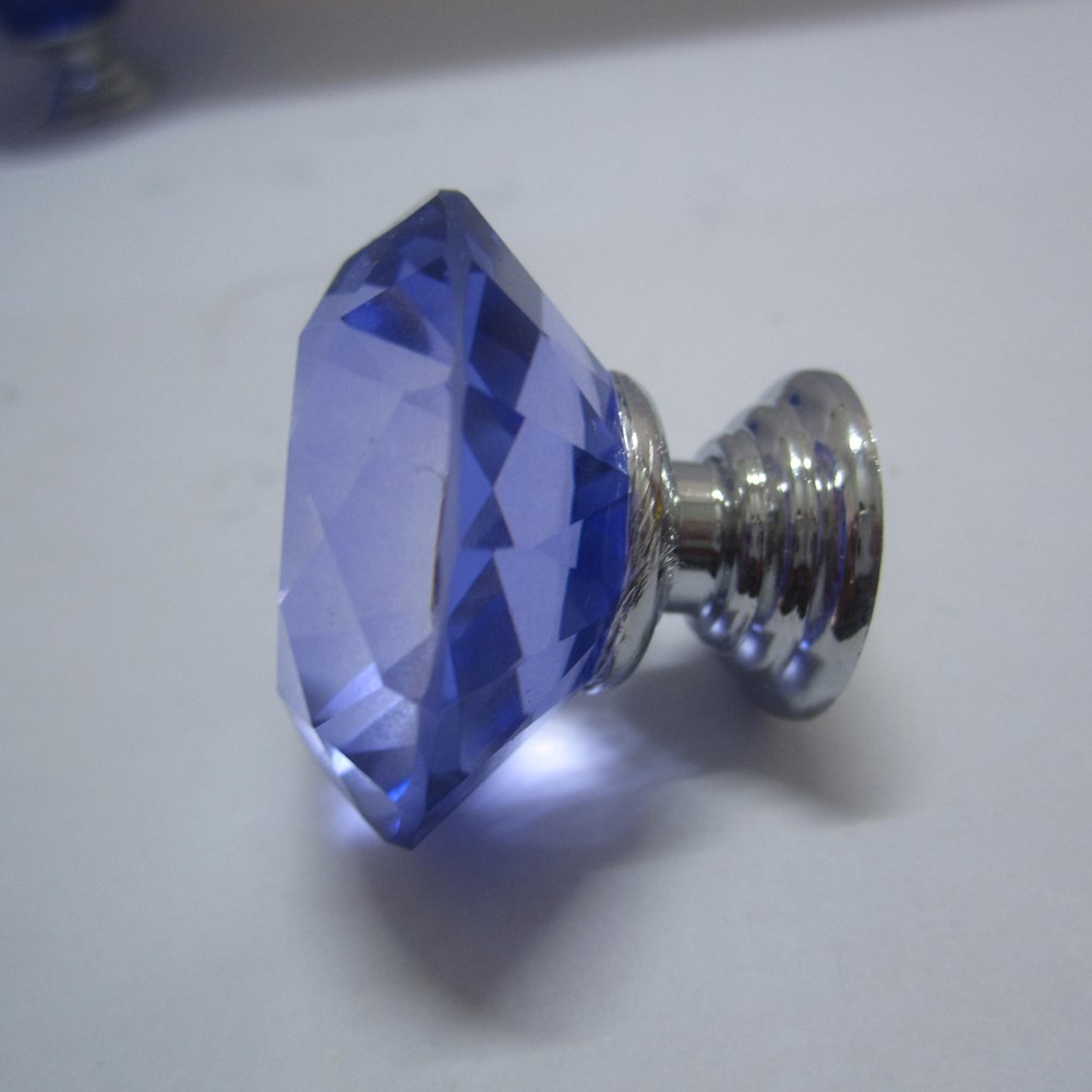30mm Crystal Glass Cabinet Knobs - Blue Dresser Drawer Pull Handles (Pack of 8) | Perfect for Bedroom Furniture, Kitchen Cabinets & Bathroom Vanities