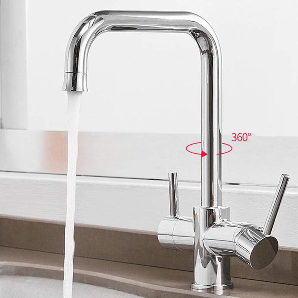 3 in 1 Kitchen Sink Mixer Faucet with Water Filter - Hot & Cold Water Brass Faucet for Direct Drinking - Chrome Plated for Modern Kitchens - Perfect for Home, Restaurant & Office Use
