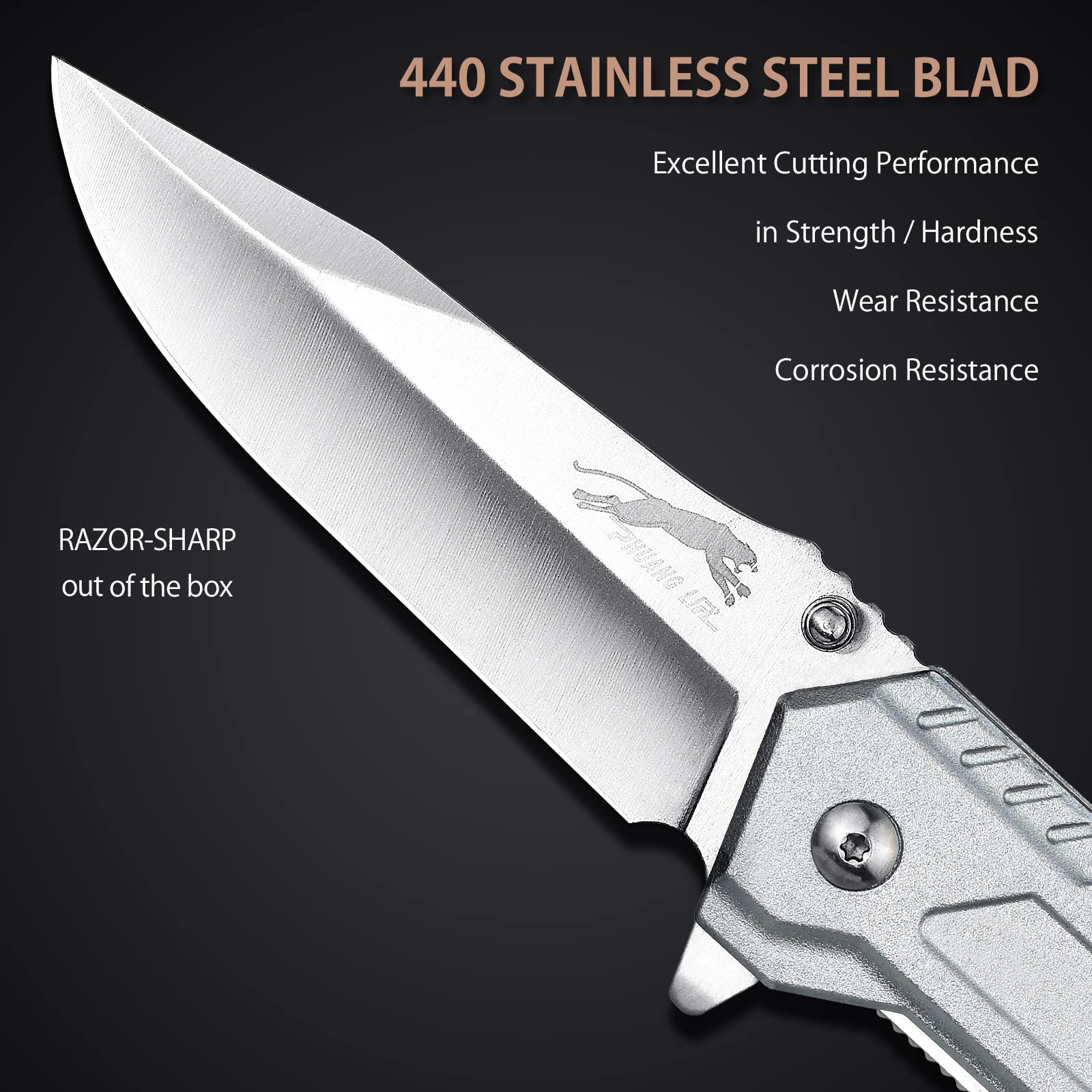 Multipurpose Survival Pocket Knife with Bottle Opener, Screwdriver & Window Breaker - EDC Folding Knife for Men, Outdoor Camping, Hiking & Hunting (Silver) - Perfect for Emergency Situations, Everyday Carry & Outdoor Adventures
