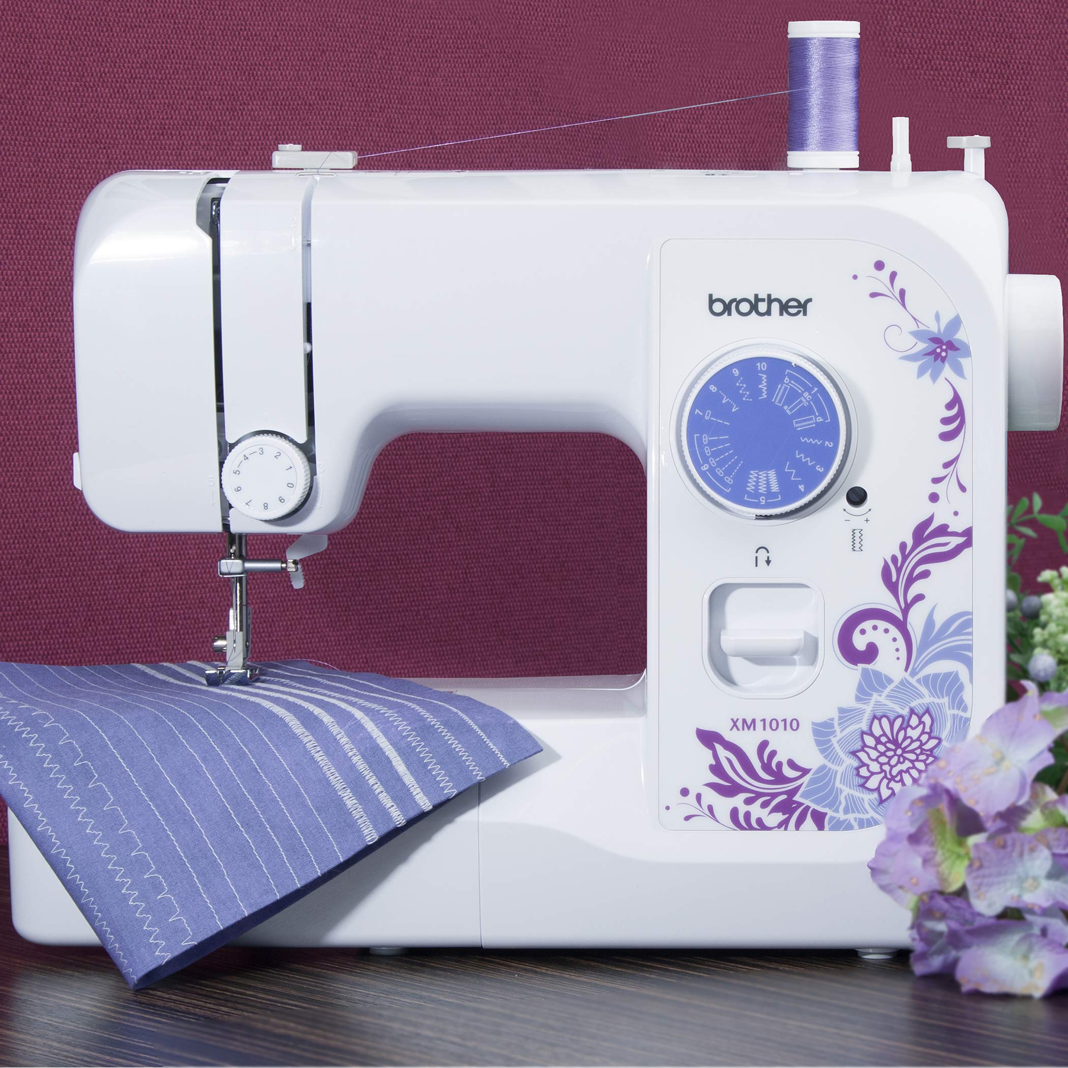 Brother XM1010 Sewing Machine with 10 Built-in Stitches & 4 Included Sewing Feet - Perfect for Home DIY, Quilting, Dressmaking & Craft Projects