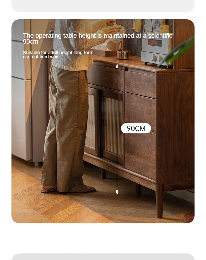 Black Walnut Solid Wood Modern Sideboard - Minimalist Buffet Cabinet for Dining Room, Living Room & Entryway Storage