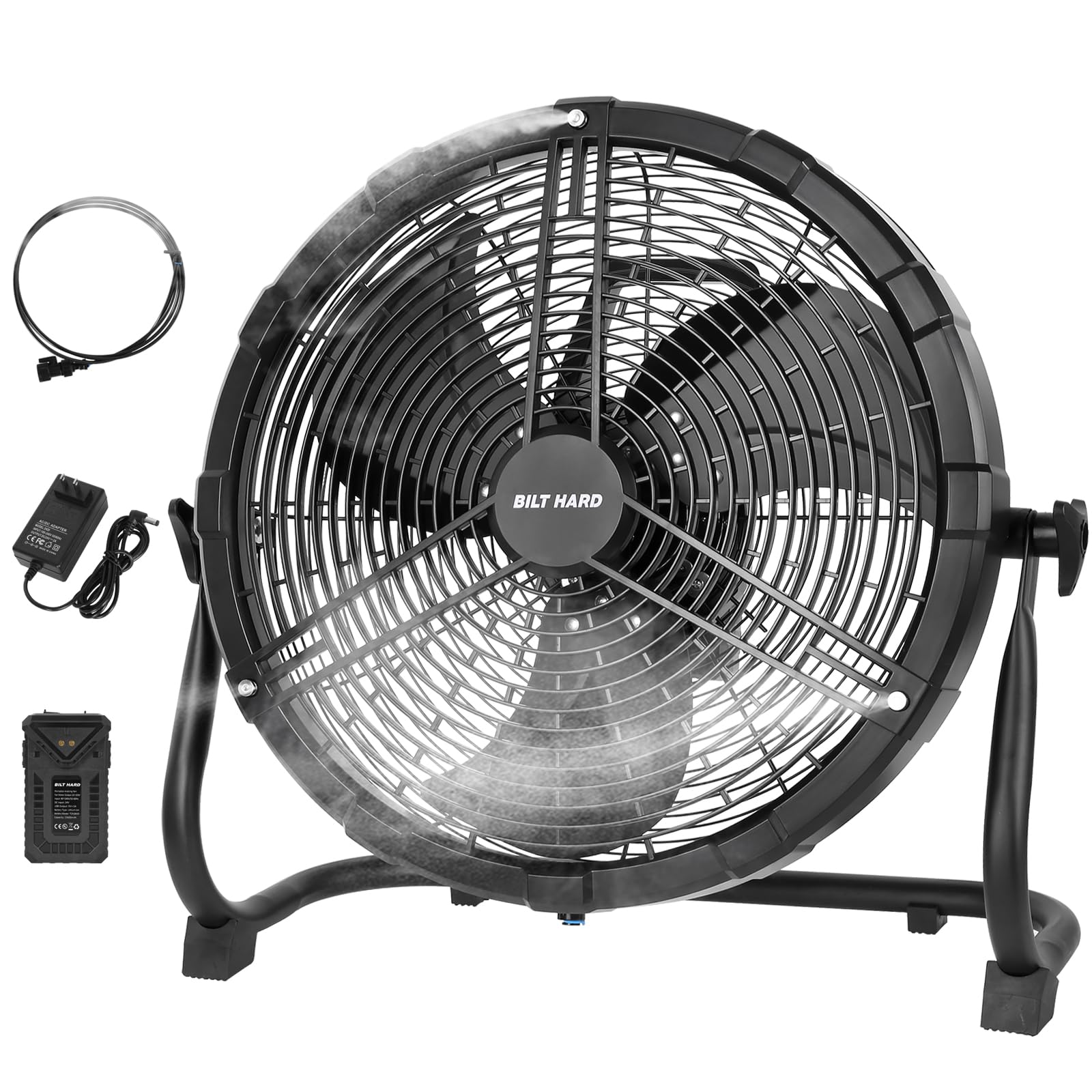 BILT HARD 16 Inch Outdoor Portable Misting Fan with 15600mAh Detachable Battery - Rechargeable Floor Fan for Patio, Camping, Travel, Backyard, BBQ & Outdoor Activities | Cooling Fan for Hot Weather