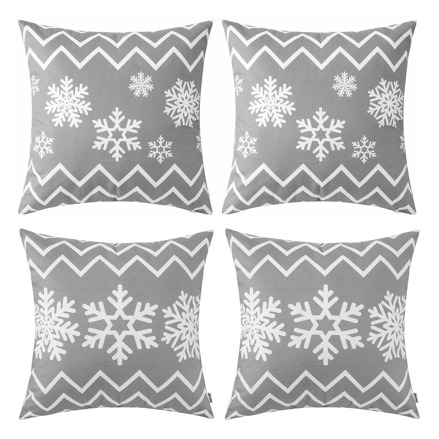HWY 50 Gray Decorative Throw Pillow Covers Set - 16x16 Inch Soft Bohemian Snowflake Print Square Cushion Covers (Pack of 4) for Sofa, Couch, Bed & Living Room - Perfect for Christmas Decor, Winter Home Styling & Cozy Seasonal Accents