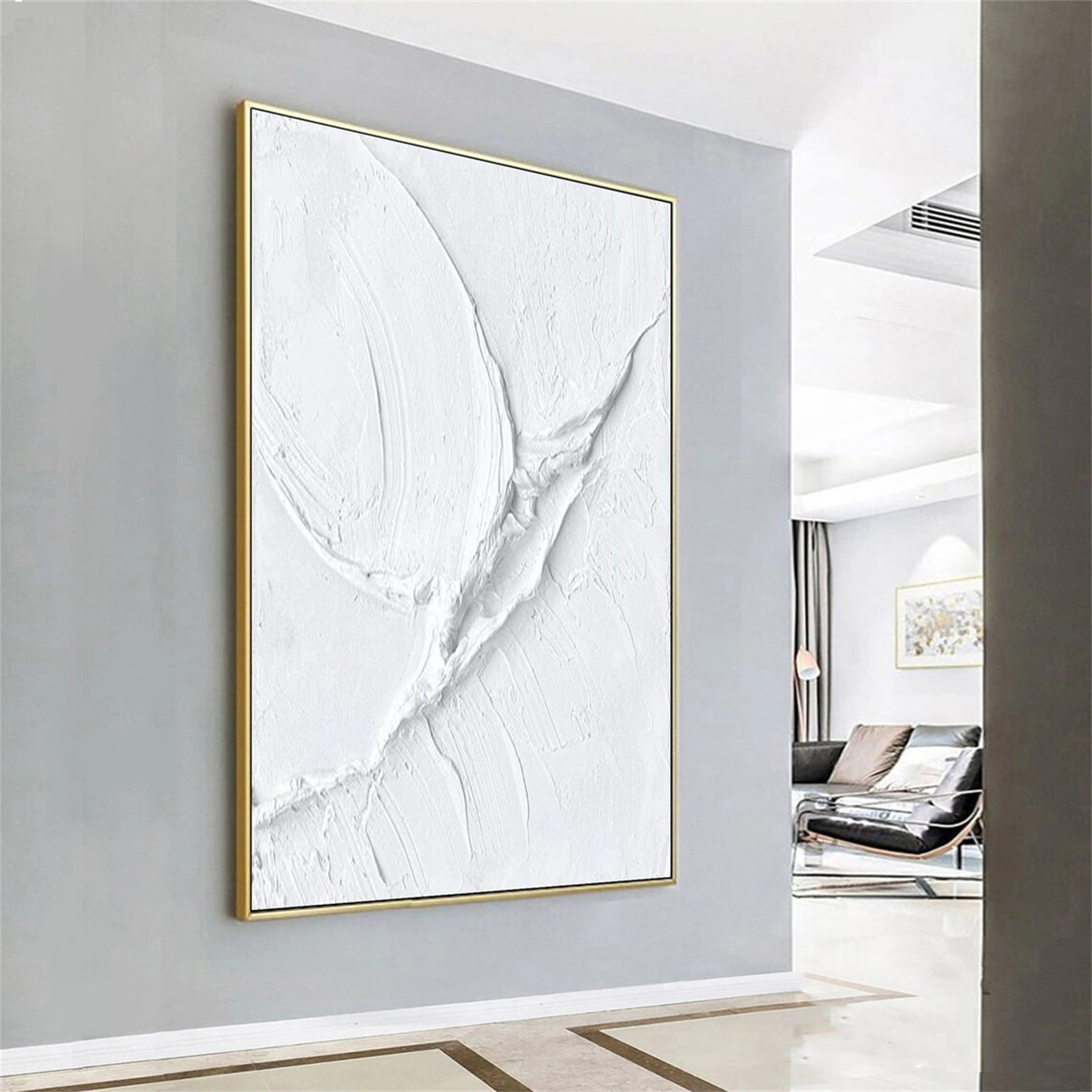 White Minimalist Textured Painting Canvas #MM161 - Premium Abstract Wall Art for Modern Home & Office Decor