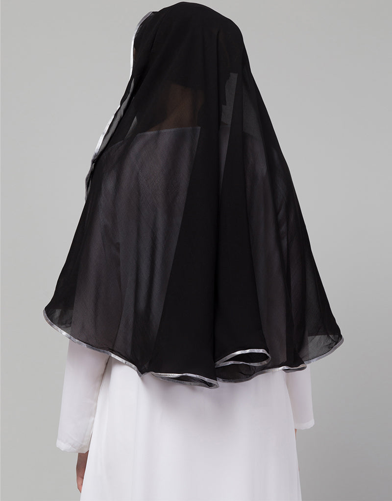 Black & Grey Polyester Georgette Hijab Scarf - Lightweight & Breathable Head Cover for Women - Perfect for Daily Wear, Prayer, and Modest Fashion