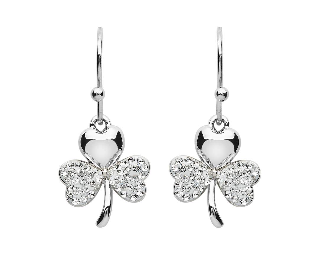 Platinum Shamrock Earrings with Swarovski Crystals - Perfect for St. Patrick's Day