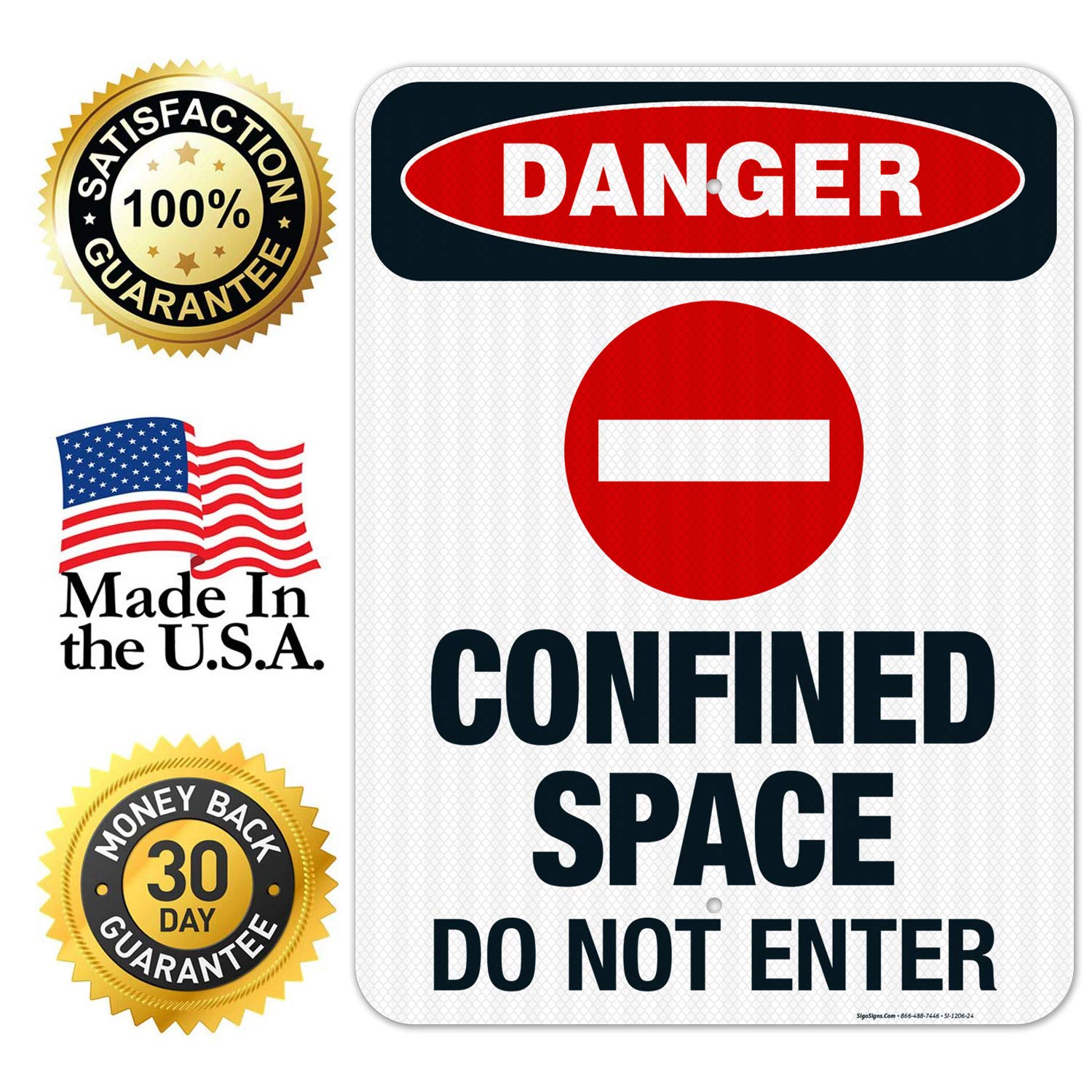 Danger Confined Space Do Not Enter Sign - OSHA Compliant 18x24 Inch Reflective Aluminum Safety Sign - 3M EGP .080 Thick Fade-Resistant for Indoor/Outdoor Use - Made in USA - Perfect for Construction Sites, Warehouses & Industrial Facilities