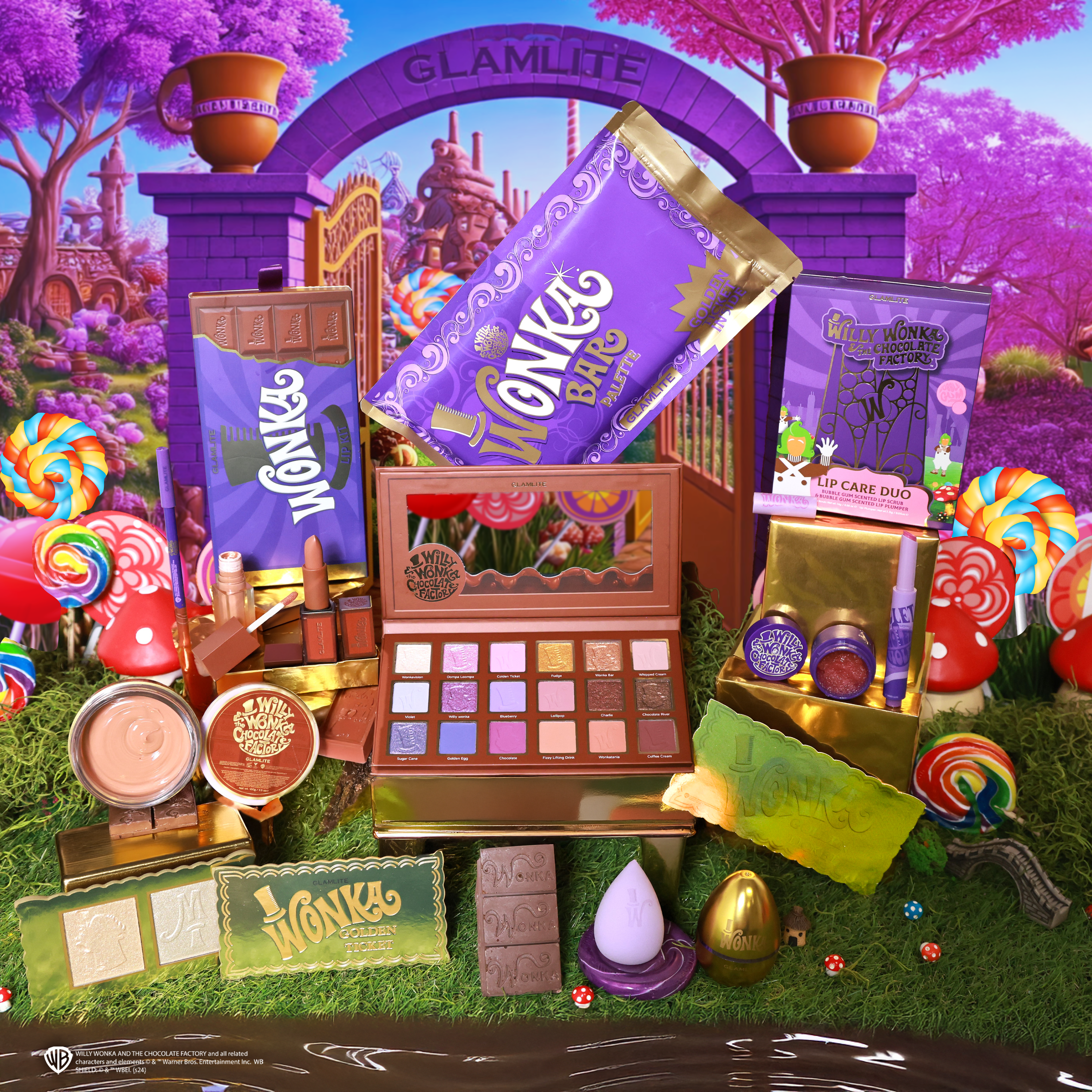 Wonka x Glamlite Full Makeup Collection - Eyeshadow Palette, Lipstick & More | Limited Edition | Perfect for Halloween, Cosplay & Themed Parties