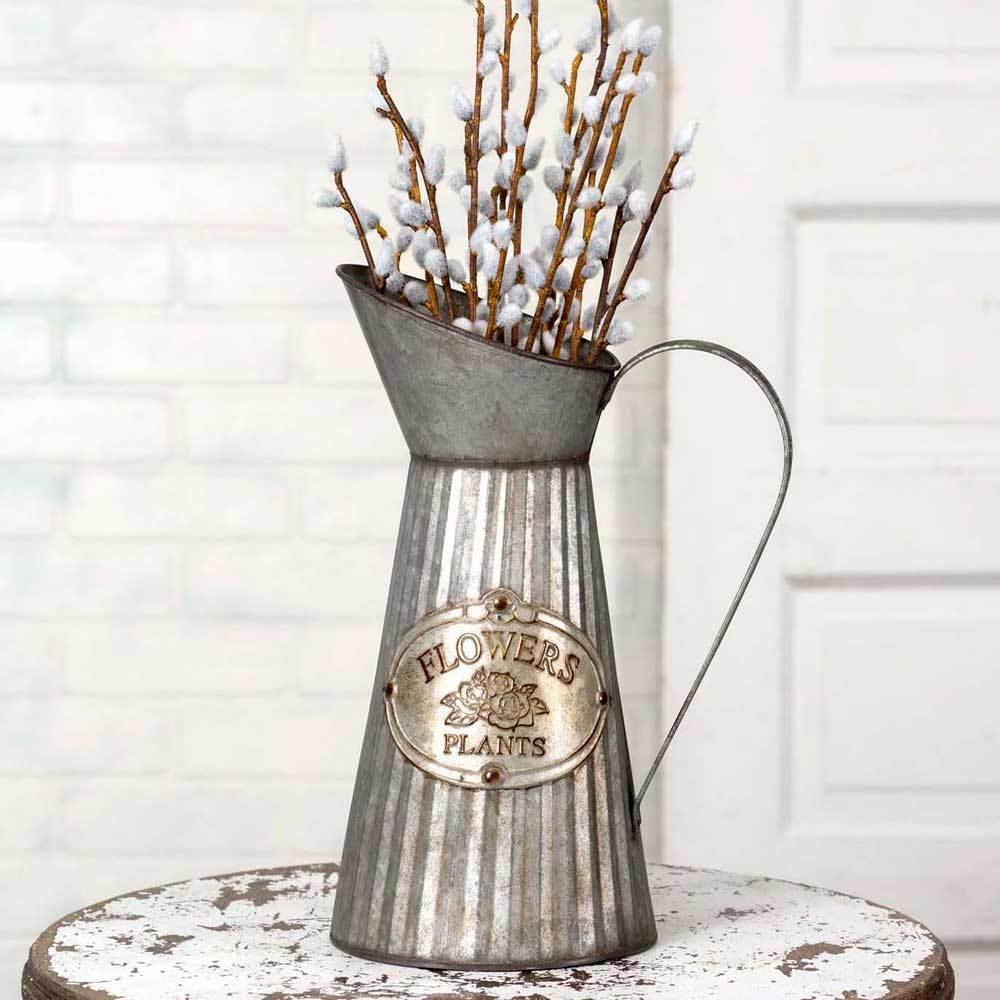 Vintage Galvanized Metal Flower Pitcher - Rustic Farmhouse Decor for Floral Arrangements, Centerpieces & Home Decor