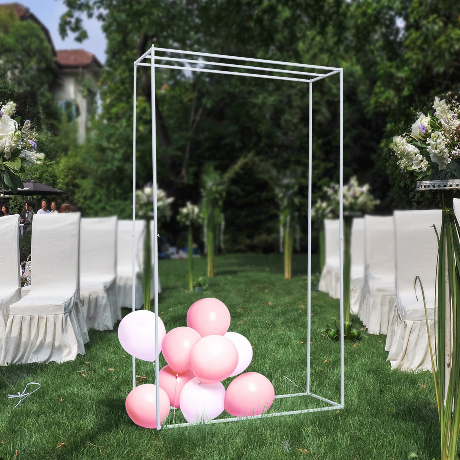 Premium White Metal Square Wedding Backdrop Stand - 2.8M X 1.62M X 0.55M Outdoor Wedding Arch Decor for Ceremony, Reception, Party & Photo Booth Background - Rustic, Boho & Garden Wedding Decorations