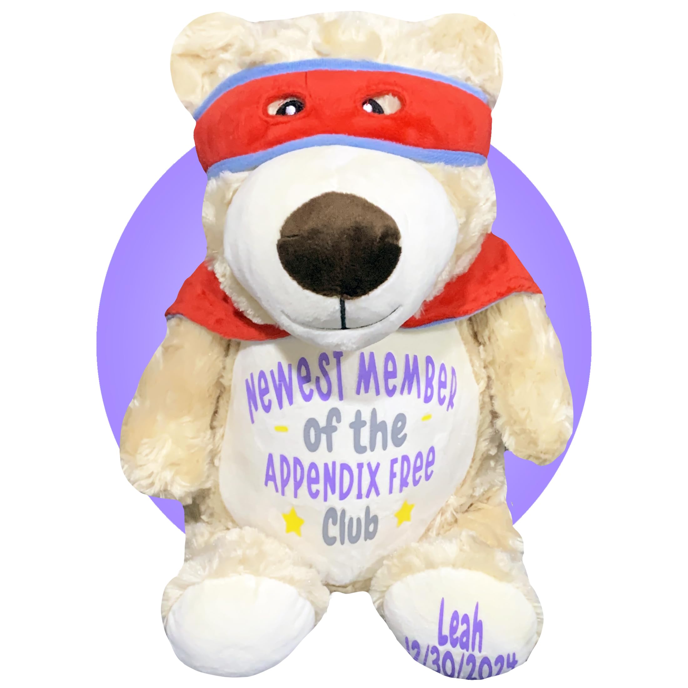 Personalized Appendix Plush Toy - Superhero Bear Stuffed Animal for Appendix Surgery Recovery & Get Well Soon Gifts | Appendectomy Comfort Gift for Kids & Adults | Perfect Post-Surgery Gift for Hospital Stay & Recovery at Home