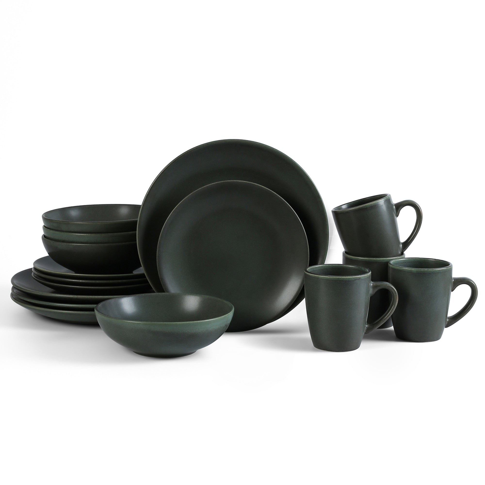 Premium Grao Stoneware Dinnerware Set - 16-Piece Green Dinner Plates, Bowls & Mugs - Eco-Friendly & Durable for Everyday Use, Family Dinners & Entertaining Guests