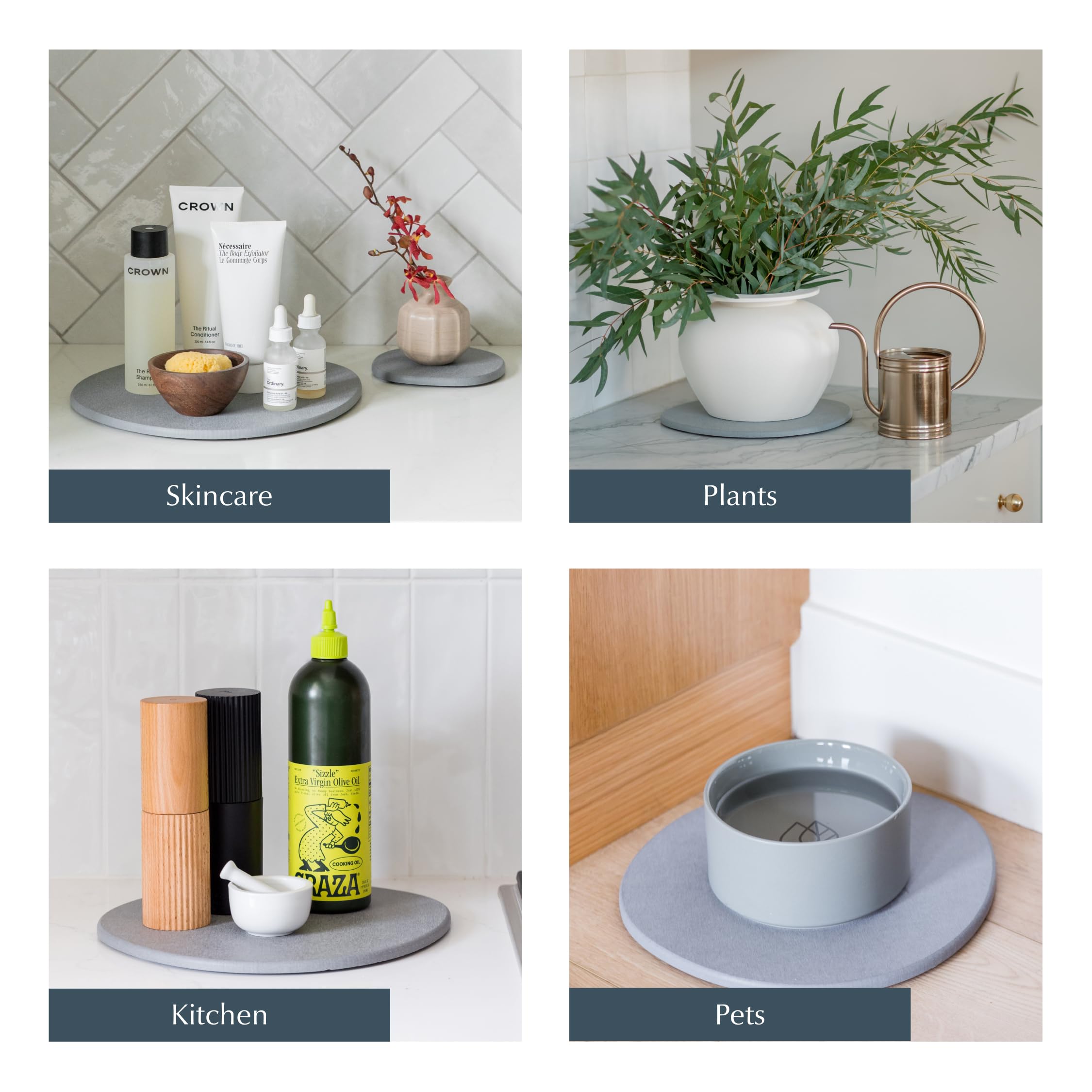 Dorai Stone Plant Pot Saucer - 2 Large Diatomite Water-Catching Trays for Indoor Plants | Perfect for Succulents, Herbs & Houseplants | Prevents Water Damage to Tables & Floors