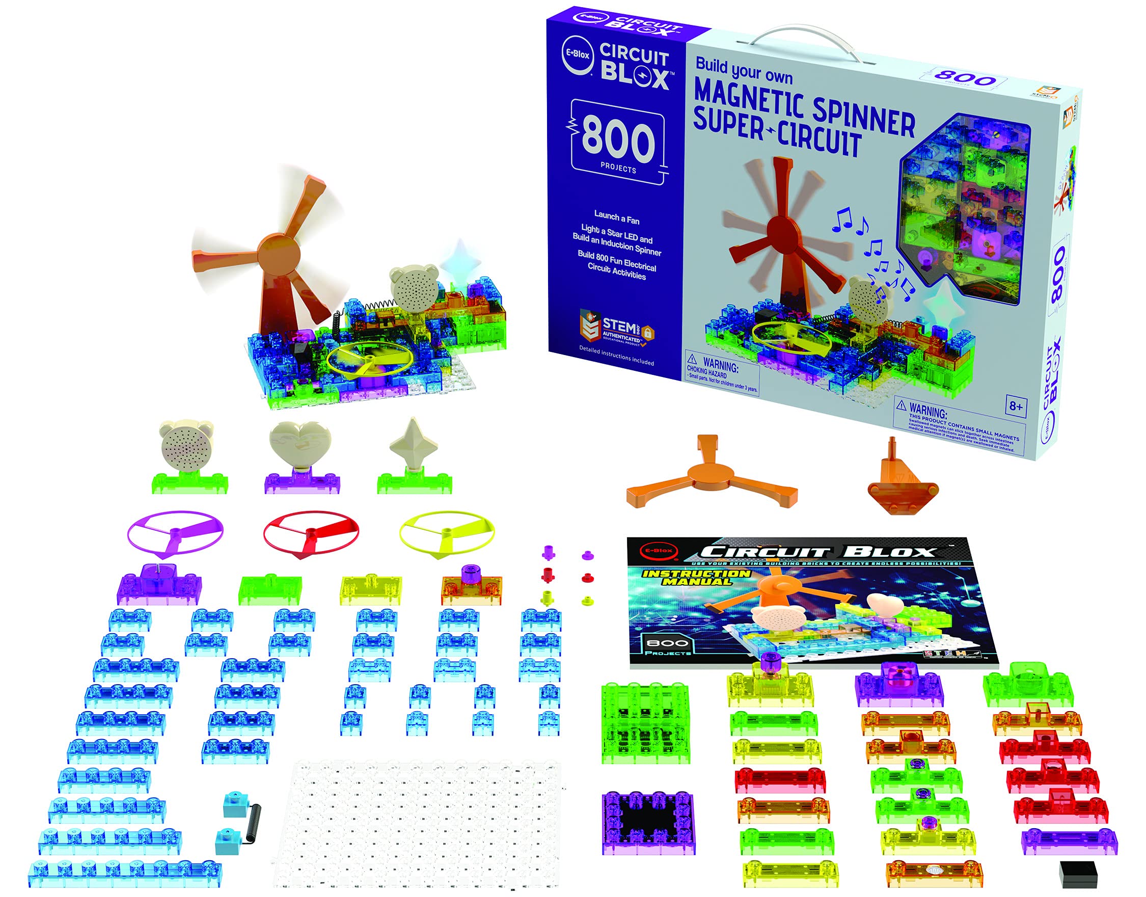 E-Blox Circuit Blox Builder - 800 Projects STEM Learning Kit with Circuit Board Building Blocks | Coding & Electronics Toy for Kids Ages 8+ | Perfect for School Science Projects & Home STEM Education (CB-0187)