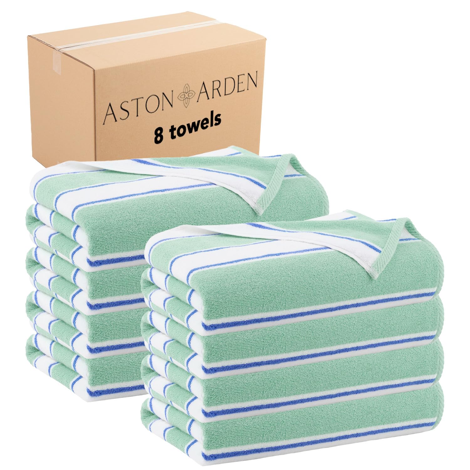 Aston & Arden Premium Striped Beach Towel Set of 8 - Oversized 35