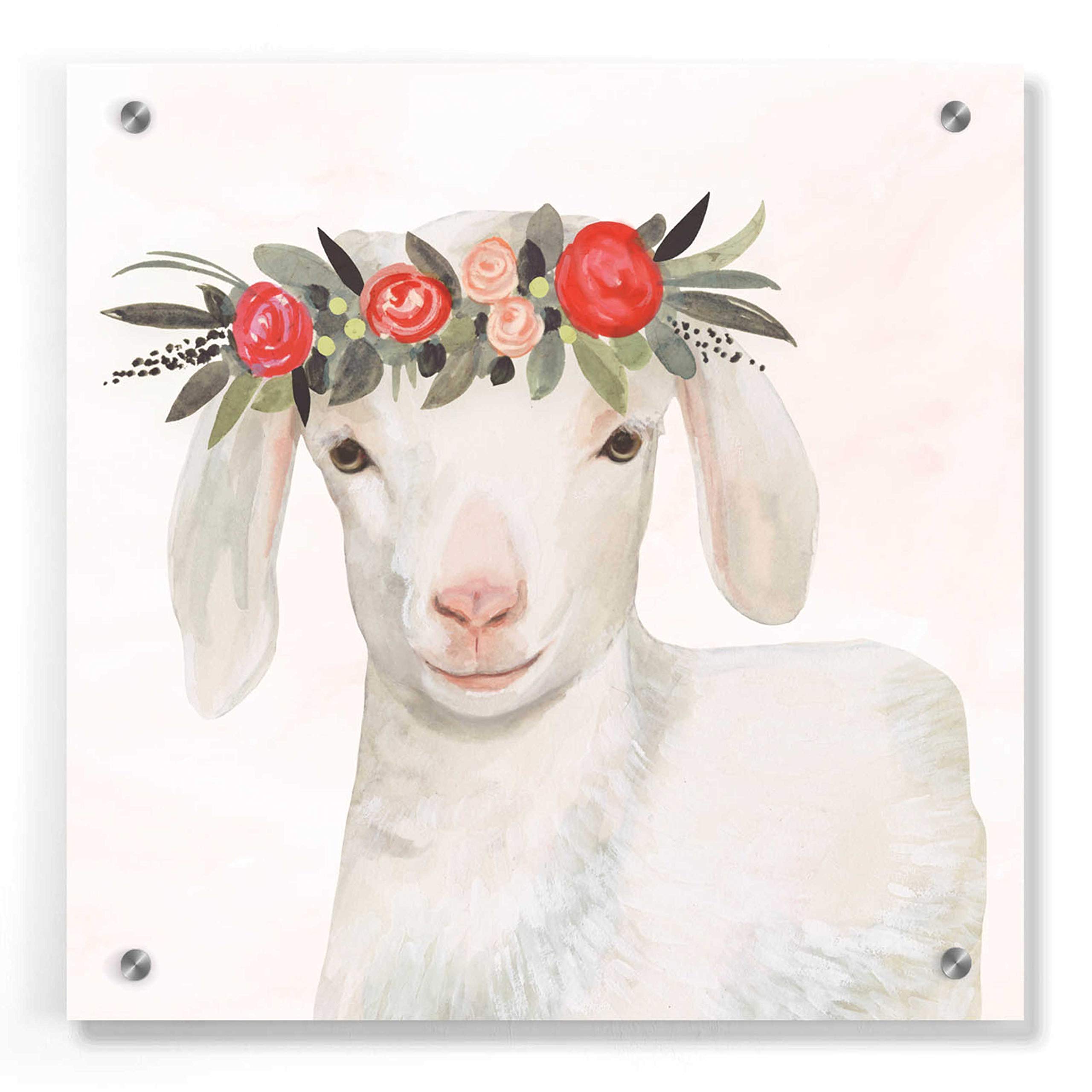 Victoria Borges 'Garden Goat IV' Acrylic Glass Wall Art - 36x36 Inches Modern Home Decor for Living Room, Bedroom & Office