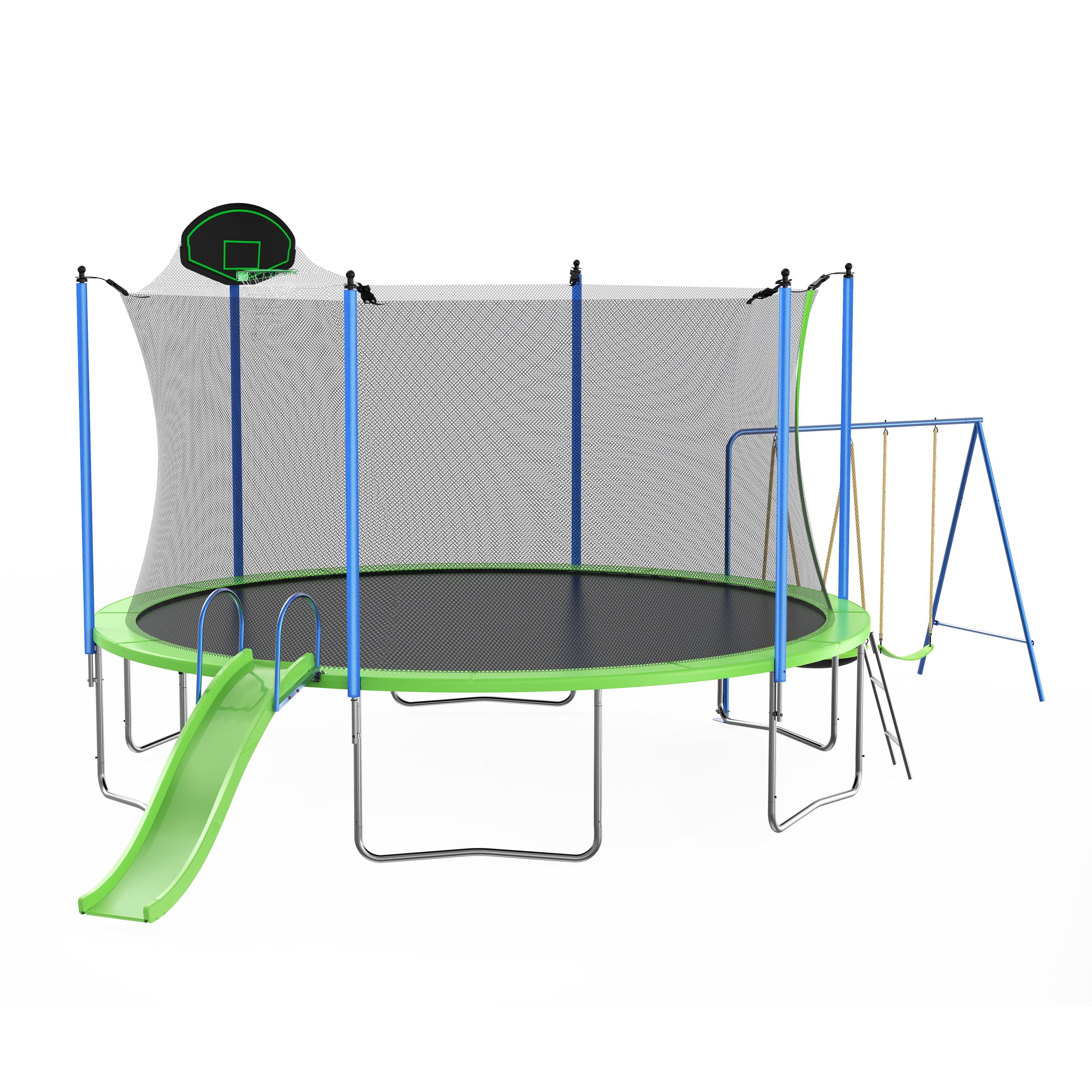 12FT Trampoline with Slide, Swings & Basketball Hoop - ASTM Approved Large Outdoor Trampoline with Safety Net & Ladder - Heavy Duty Backyard Trampoline for Kids & Adults - Perfect for Family Fun, Exercise & Outdoor Play