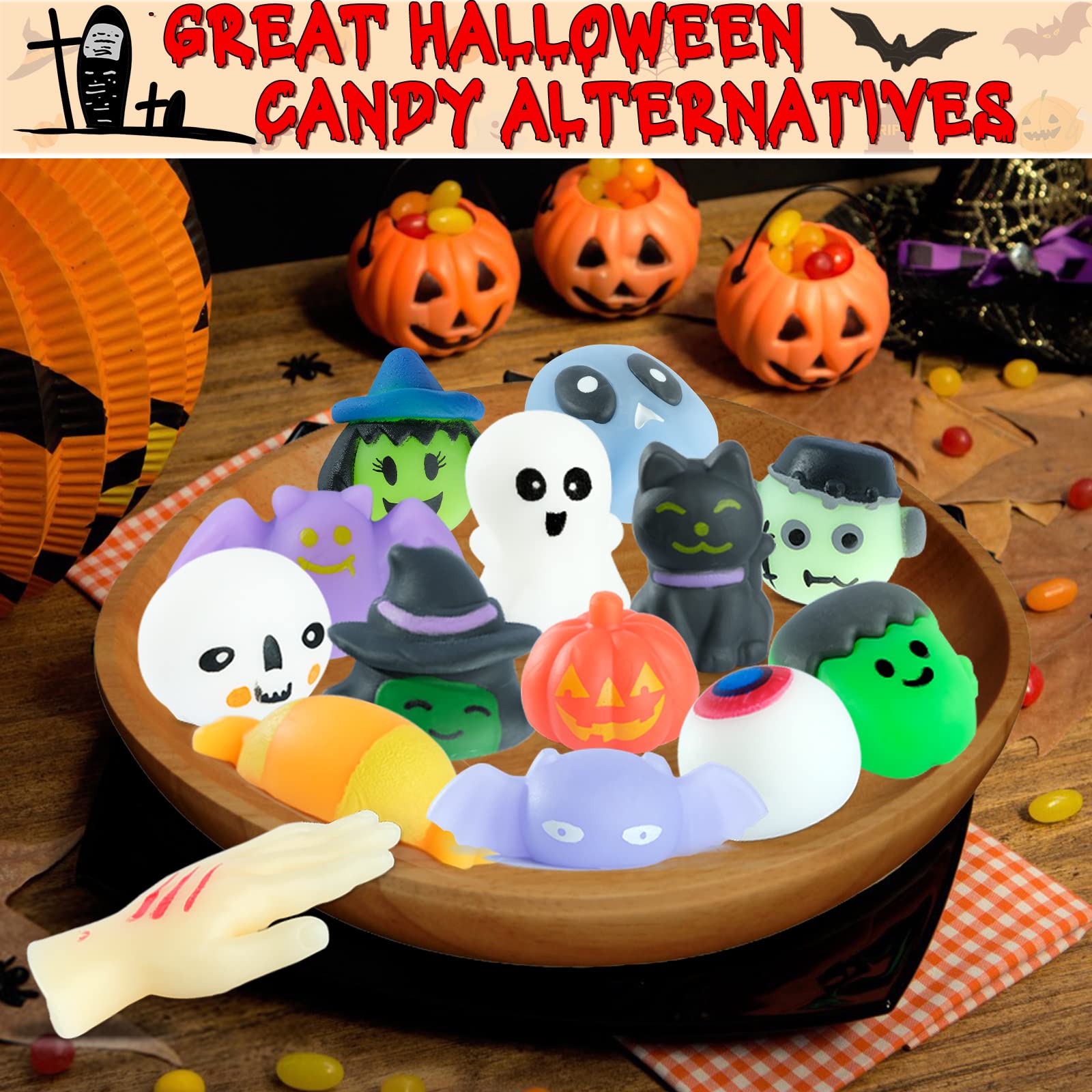 30Pcs Halloween Squishy Toys - Soft Mochi Stress Relief Toys for Kids, Trick or Treat Goodie Bag Fillers, Party Favors for Halloween, Birthday, Classroom Prizes & Piñata Fillers - Fun Sensory Toys for Boys and Girls