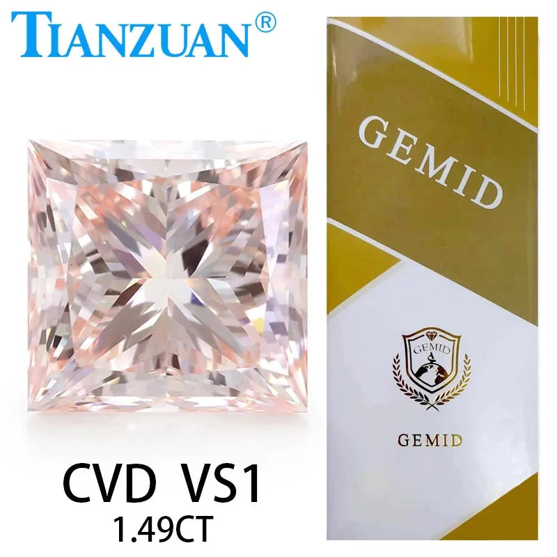 1.49CT VS1 Lab Grown CVD Diamond - Square Fancy Pink Loose Gemstone with GEMID Certification | Perfect for Engagement Rings, Jewelry Making & Unique Gifts