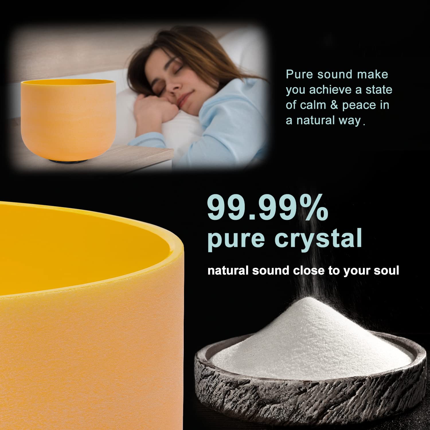 432Hz Set of 7 Colored Crystal Singing Bowls (6